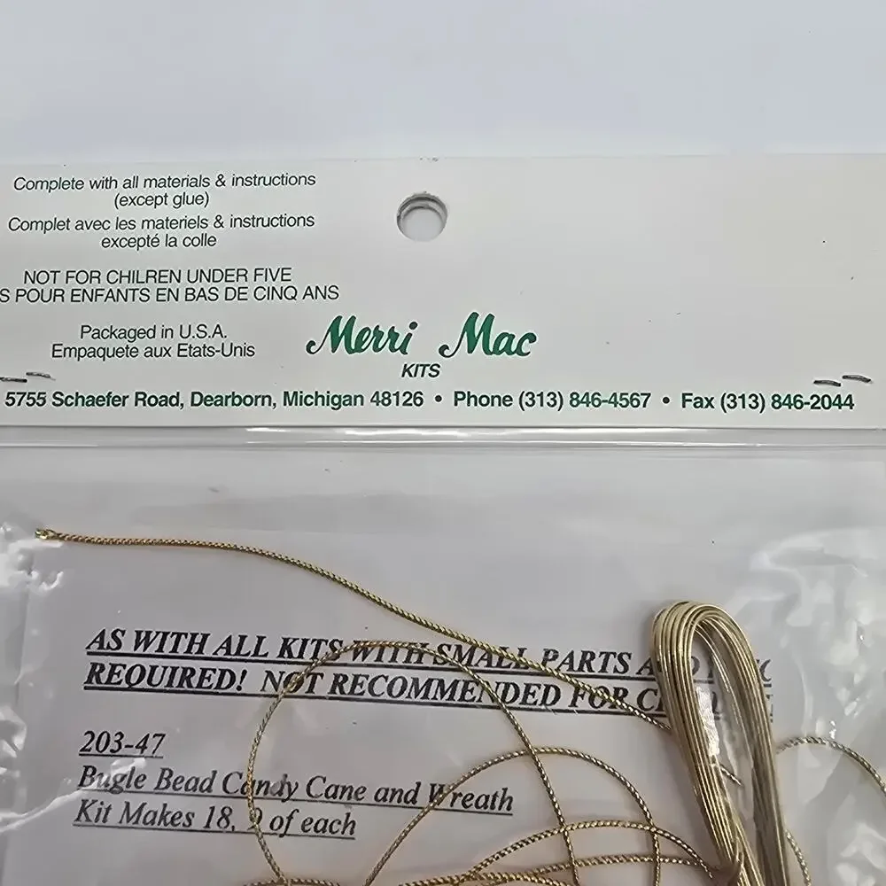 VTG Merri Mac Christmas Craft Kit #203-47 Bugle Bead Candy Canes & Wreaths